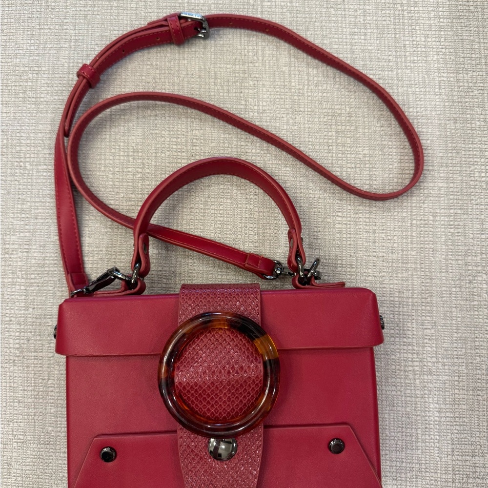 New LIKE DREAMS “Agatha” Mini Vegan Red Leather Satchel